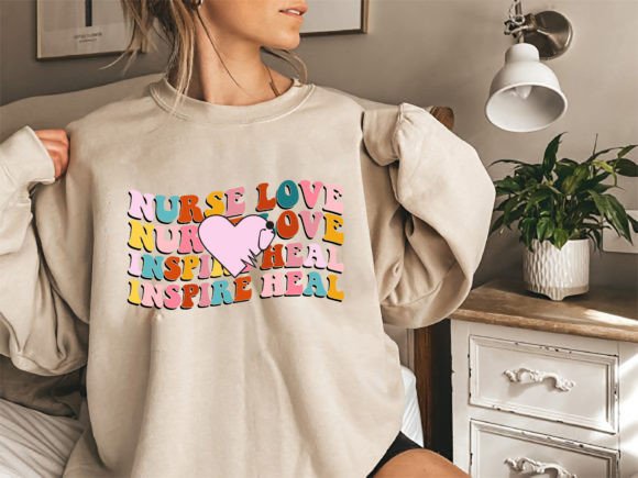 Nurse Love Inspire Heal Retro T-Shirt Graphics